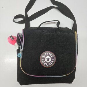 USED Kipling Kichirou Black Lunch Bag w/Iridescent zipper